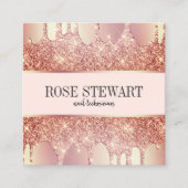 Elegant roos goud glitter druppelt nagels vierkante visitekaartje (Voorkant)