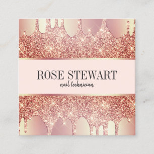 Elegant roos goud glitter druppelt nagels vierkante visitekaartje