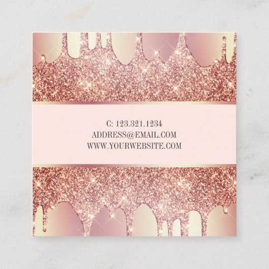 Elegant roos goud glitter druppelt nagels vierkante visitekaartje (Achterkant)