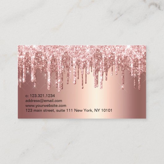 Elegant roos goud glitter druppelt nagels visitekaartje (Achterkant)