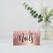 Elegant roos goud glitter druppelt nagels visitekaartje (Staand voorkant)