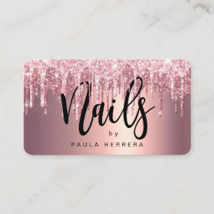 Elegant roos goud glitter druppelt nagels visitekaartje
