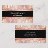Elegant roos goud glitter druppelt nagels visitekaartje (Voorkant / Achterkant)