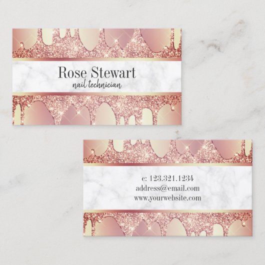 Elegant roos goud glitter druppelt nagels visitekaartje (Voorkant / Achterkant)