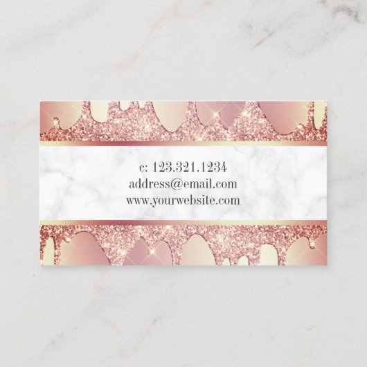 Elegant roos goud glitter druppelt nagels visitekaartje (Achterkant)