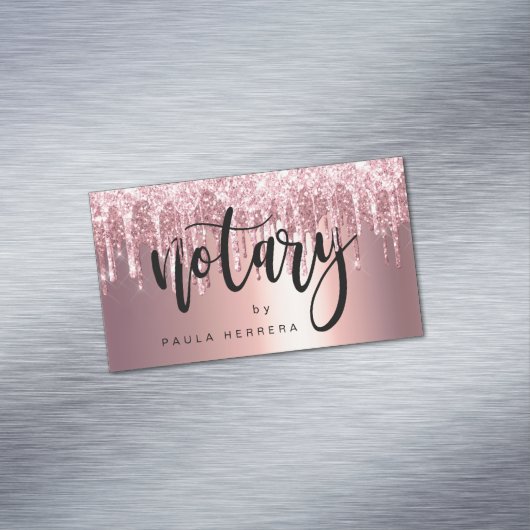 Elegant roos goud glitter druppelt notaris magnetisch visitekaartje (Voorbeeld)