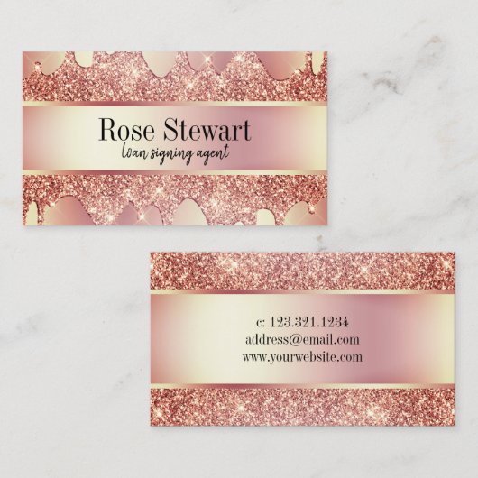 Elegant roos goud glitter druppelt notaris visitekaartje (Voorkant / Achterkant)