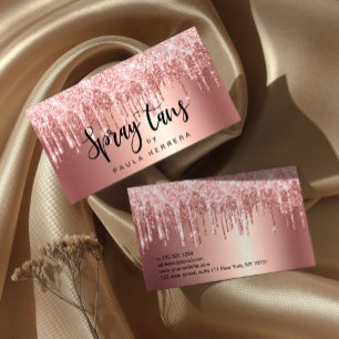 Elegant roos goud glitter druppelt sprayblikken op visitekaartje