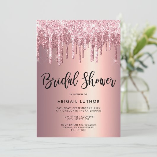 Elegant roos goud glitter druppelt vrijgezellenfee kaart (Staand voorkant)