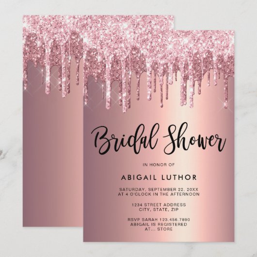 Elegant roos goud glitter druppelt vrijgezellenfee kaart (Voorkant / Achterkant)