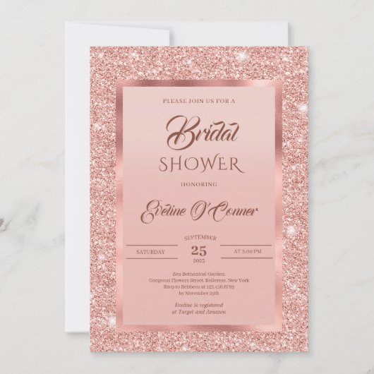 Elegant roos goud glitter en roos goud folie kaart (Voorkant)