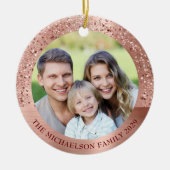 Elegant Roos Goud Glitter Foto Metallic Keramisch Ornament (Voorkant)