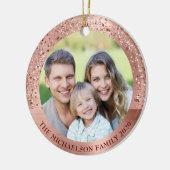 Elegant Roos Goud Glitter Foto Metallic Keramisch Ornament (Links)