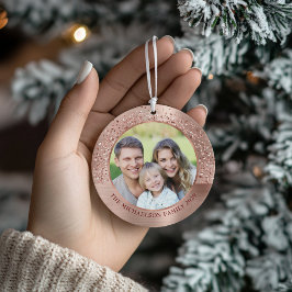 Elegant Roos Goud Glitter Foto Metallic Keramisch Ornament