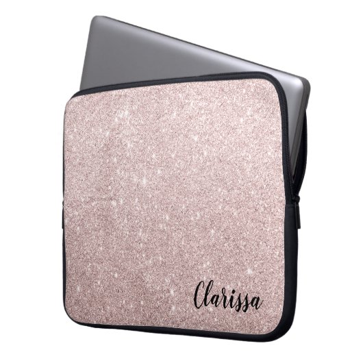 elegant roos goud glitter laptop sleeve (Voorkant Links)