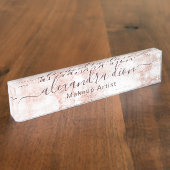 Elegant roos goud glitter make-up artiest naambordje (Zijkant)