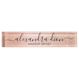 Elegant roos goud glitter make-up artiest naambordje