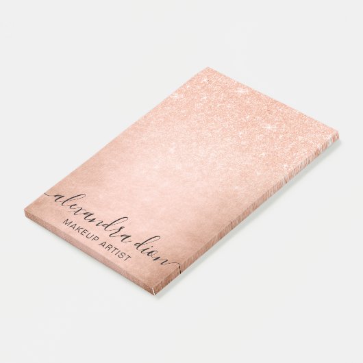 Elegant roos goud glitter make-up artiest post-it® notes (Schuin)