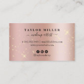 Elegant roos goud glitter make-up & haar metaal visitekaartje (Achterkant)