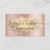 Elegant roos goud glitter make-up & haar metaal visitekaartje (Voorkant)