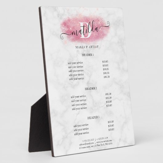 Elegant roos goud glitter marmer make-up kunstenaa fotoplaat (Zijkant)