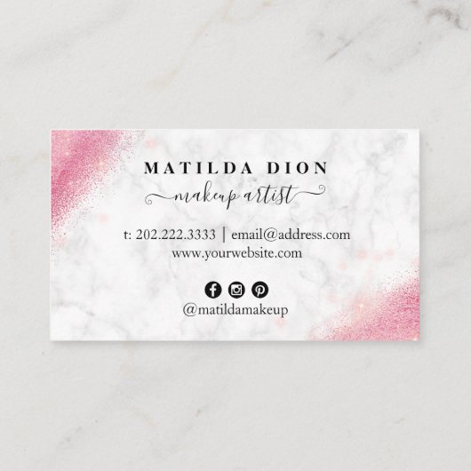 Elegant roos goud glitter marmer make-up kunstenaa klantenkaartje (Achterkant)