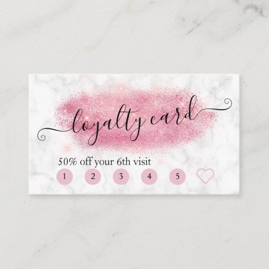 Elegant roos goud glitter marmer make-up kunstenaa klantenkaartje (Voorkant)