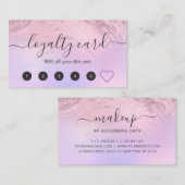 Elegant roos goud glitter marmer make-up kunstenaa klantenkaartje (Voorkant / Achterkant)