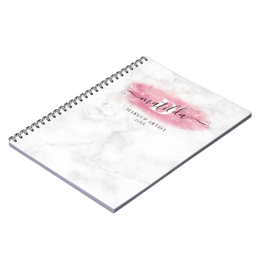 Elegant roos goud glitter marmer make-up kunstenaa notitieboek (Linkerzijde)