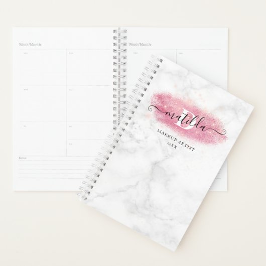 Elegant roos goud glitter marmer make-up kunstenaa planner (Display)