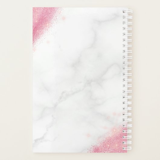 Elegant roos goud glitter marmer make-up kunstenaa planner (Achterkant)