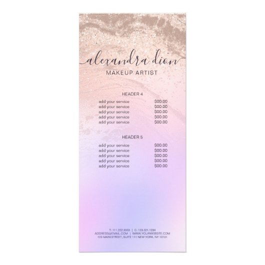 Elegant roos goud glitter marmer make-up kunstenaa reclamekaart (Achterkant)