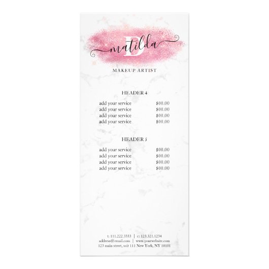 Elegant roos goud glitter marmer make-up kunstenaa reclamekaart (Achterkant)