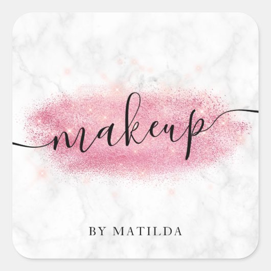 Elegant roos goud glitter marmer make-up kunstenaa vierkante sticker (Voorkant)