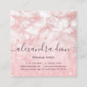 Elegant roos goud glitter marmer make-up kunstenaa vierkante visitekaartje (Achterkant)