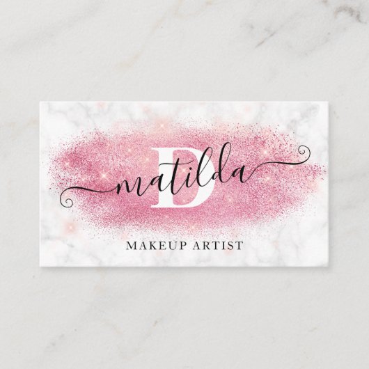 Elegant roos goud glitter marmer make-up kunstenaa visitekaartje (Voorkant)