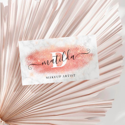 Elegant roos goud glitter marmer make-up kunstenaa visitekaartje