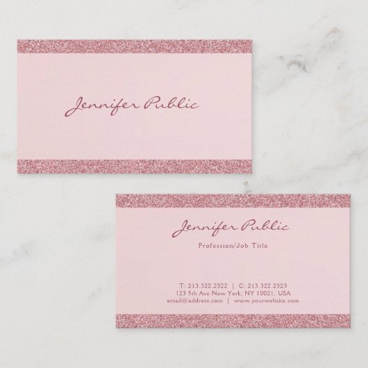 Elegant Roos Goud Glitter Modern Handgeschreven Te Visitekaartje (Voorkant / Achterkant)