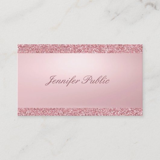 Elegant Roos Goud Glitter Modern Handgeschreven Visitekaartje (Voorkant)