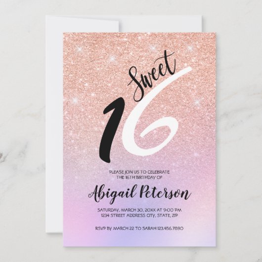 Elegant roos goud glitter ombre zestien kaart (Voorkant)