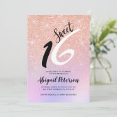 Elegant roos goud glitter ombre zestien kaart (Staand voorkant)