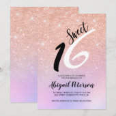 Elegant roos goud glitter ombre zestien kaart (Voorkant / Achterkant)