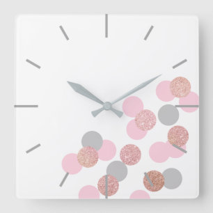 elegant roos goud glitter pastel roze confetti vierkante klok