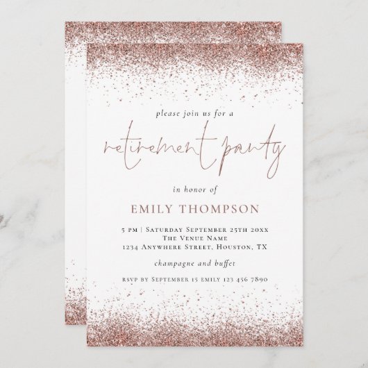 Elegant Roos Goud Glitter Pensioen Partij Kaart (Voorkant / Achterkant)