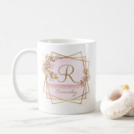 Elegant Roos Goud Glitter Roos Monogram Koffiemok