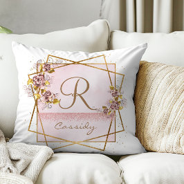 Elegant Roos Goud Glitter Roos Monogram Kussen