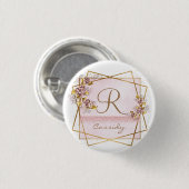 Elegant Roos Goud Glitter Roos Monogram Ronde Button 3,2 Cm (Voorkant /achterkant)