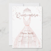 Elegant roos goud glitter roze jurk quinceañera i kaart (Voorkant)