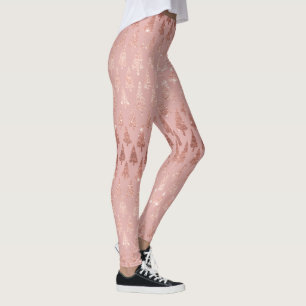Elegant roos goud glitter + roze mauve xmas bomen leggings