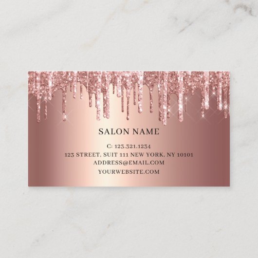 Elegant roos goud glitter scissers haarstylist squ visitekaartje (Achterkant)